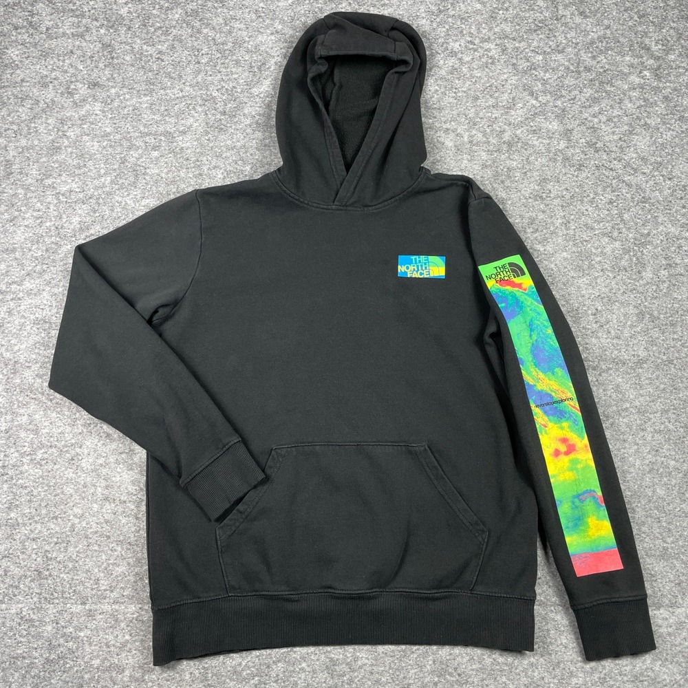 The North Face Hoodie Teen Boys XXL 18/20 Black Pullover Heat Map Sleeve Print